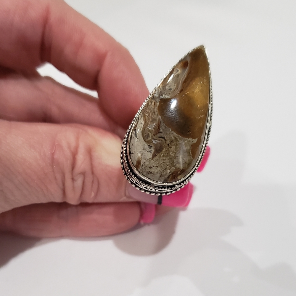Coffee Bean Jasper 925 Vintage Ring View 2